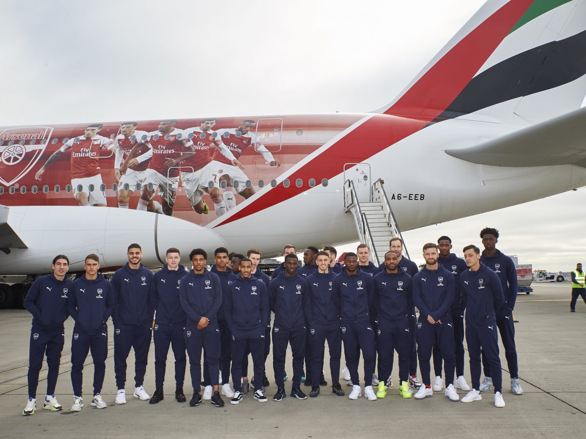 The bespoke decal showcases the Arsenal crest and features Lucas Torreira, Mesut Ozil, Pierre-Emerick Aubameyang, Henrikh Mkhitaryan and Alexandre Lacazette.