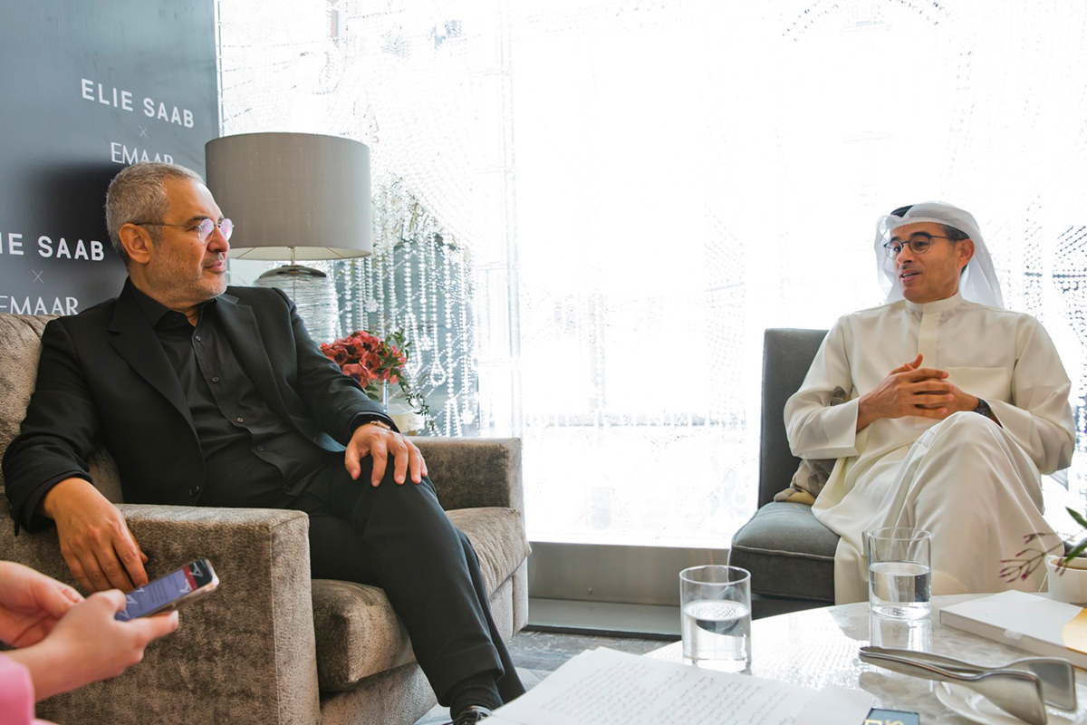 Lebanese fashion designer Elie Saab pictured with Emaar Properties chairman Mohamed Alabbar at the launch