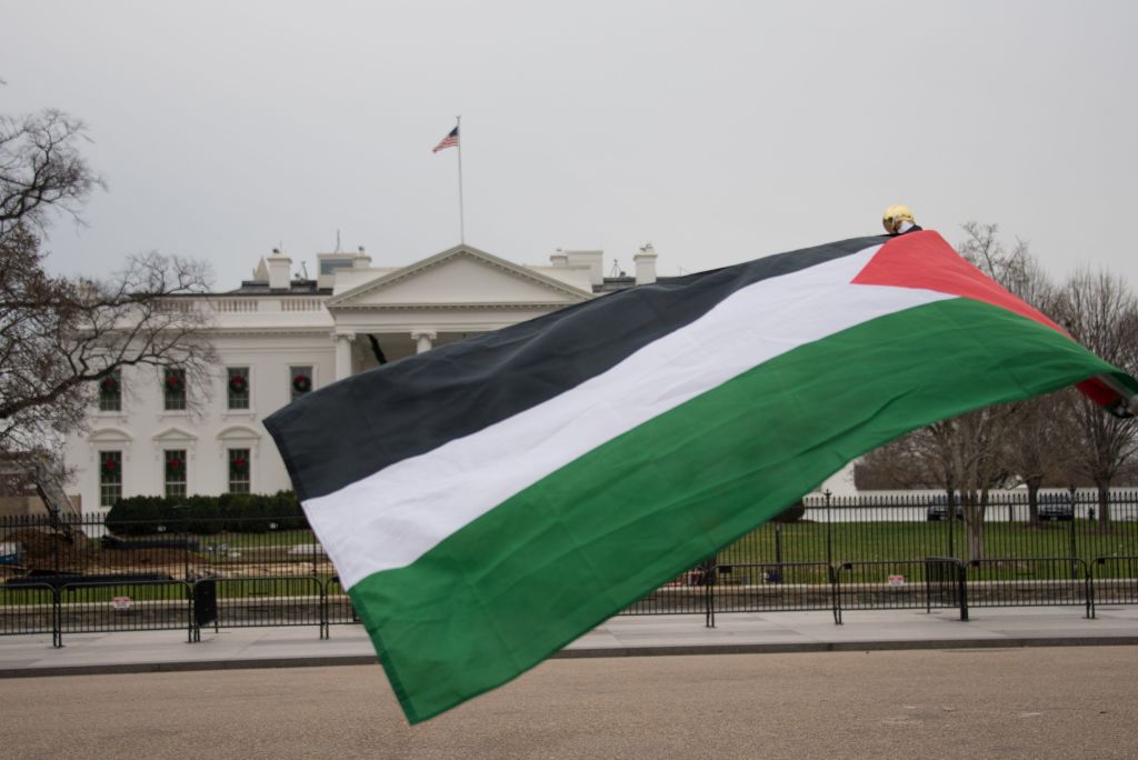 The flag of Palestine waves in front of the White House on December 08 2017 in Washington DC on the margin of a protest against US President Donald Trumps declaration of Jerusalem as Israels capitalThe UN Security Council was meeting Friday in an emergency session to discuss Trumps move which has drawn near universal condemnation including