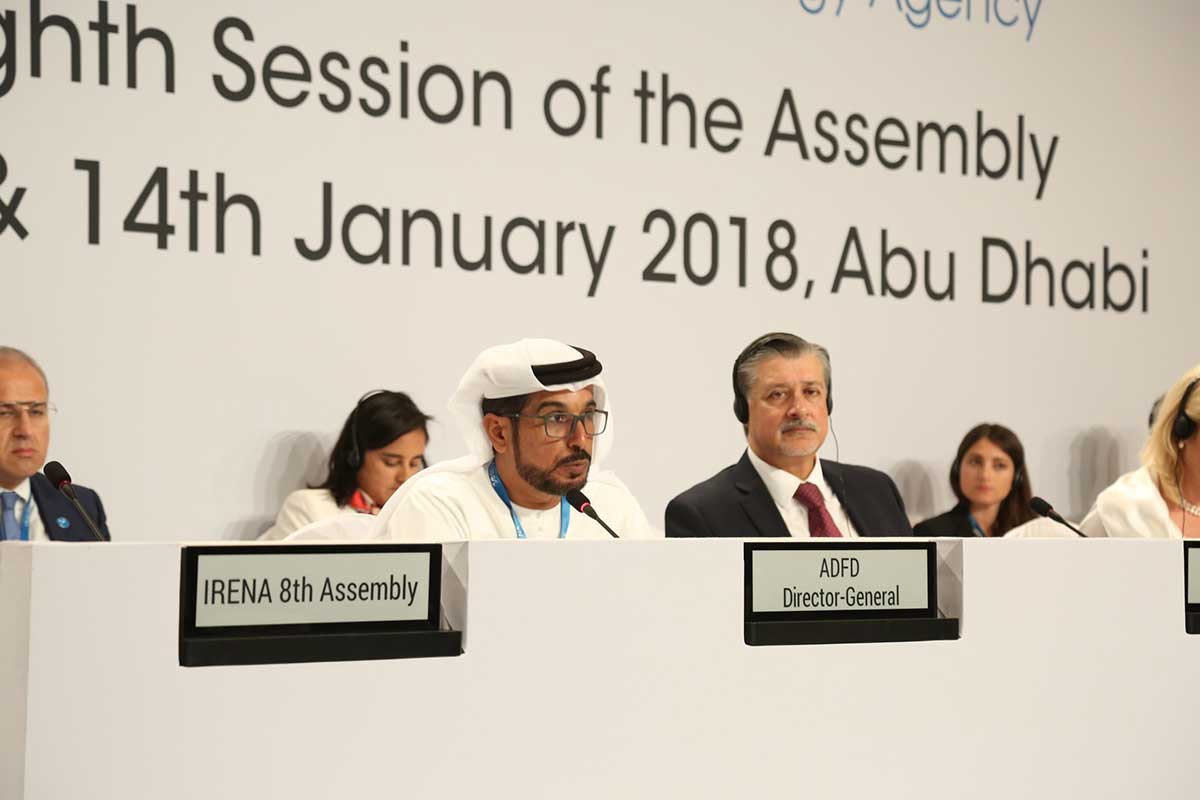 Mohammed Saif Al Suwaidi, Director General of ADFD at the announcement of new IRENA/ADFD Project Facility, a seven-year, $350m plan set up in 2013 to give low-cost capital to developing countries for renewable energy projects.