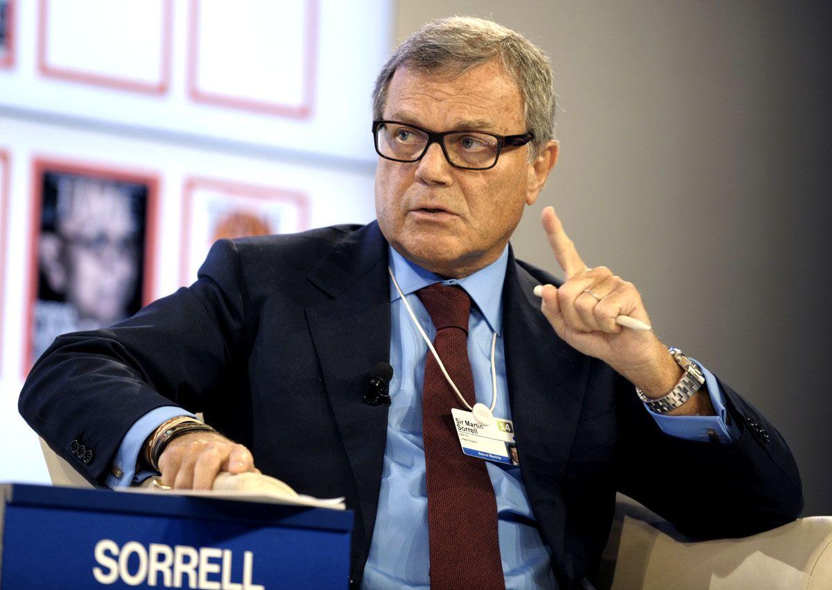 WPP Chief Executive Martin Sorrell talks during a session at the World Economic Forum in Davos.