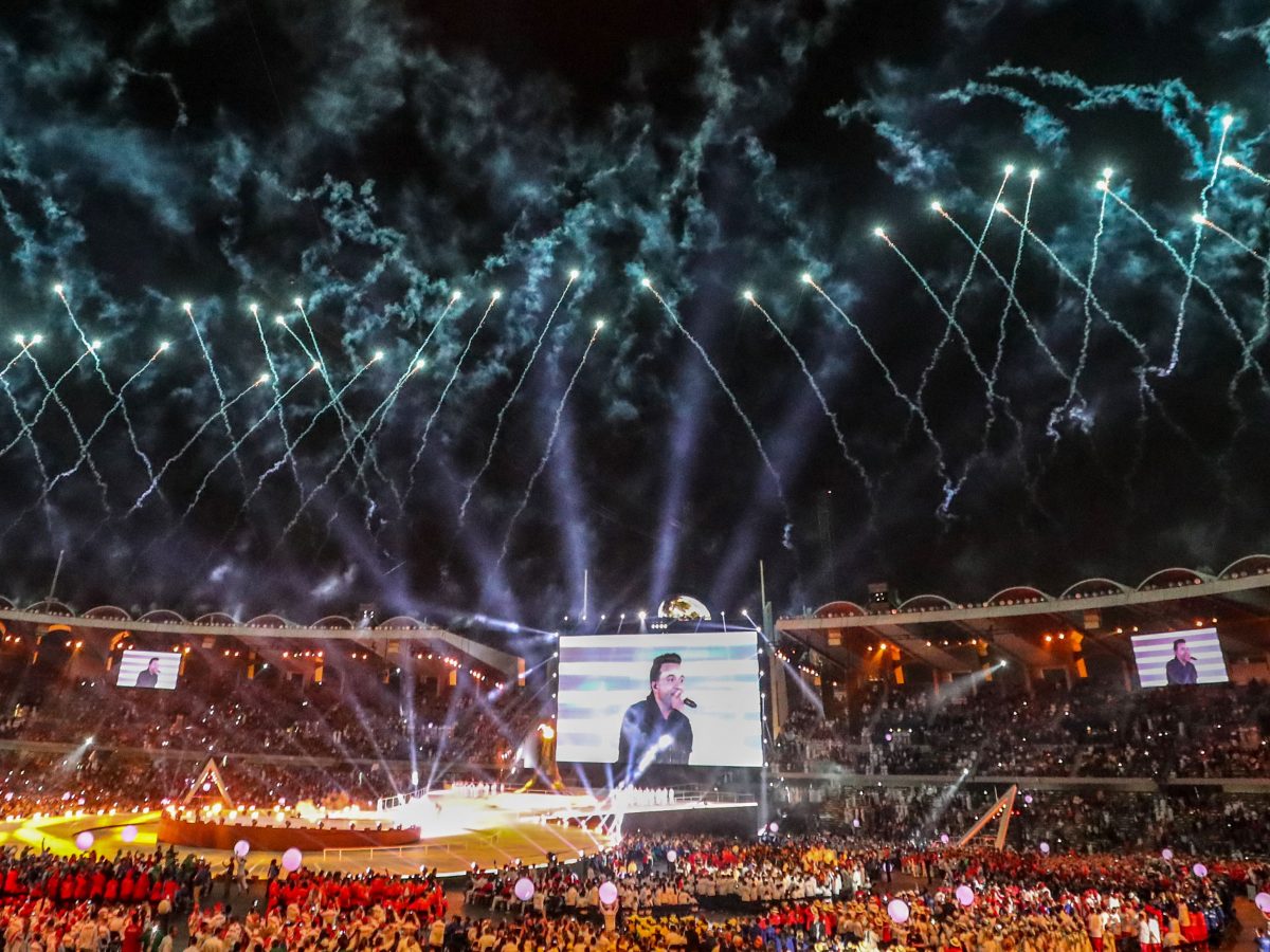 Fireworks shoot out of Zayed Sports City Stadium to celebrate the opening ceremony for the Special Olympics World Games in Abu Dhabi. (KARIM SAHIB/AFP/Getty Images)