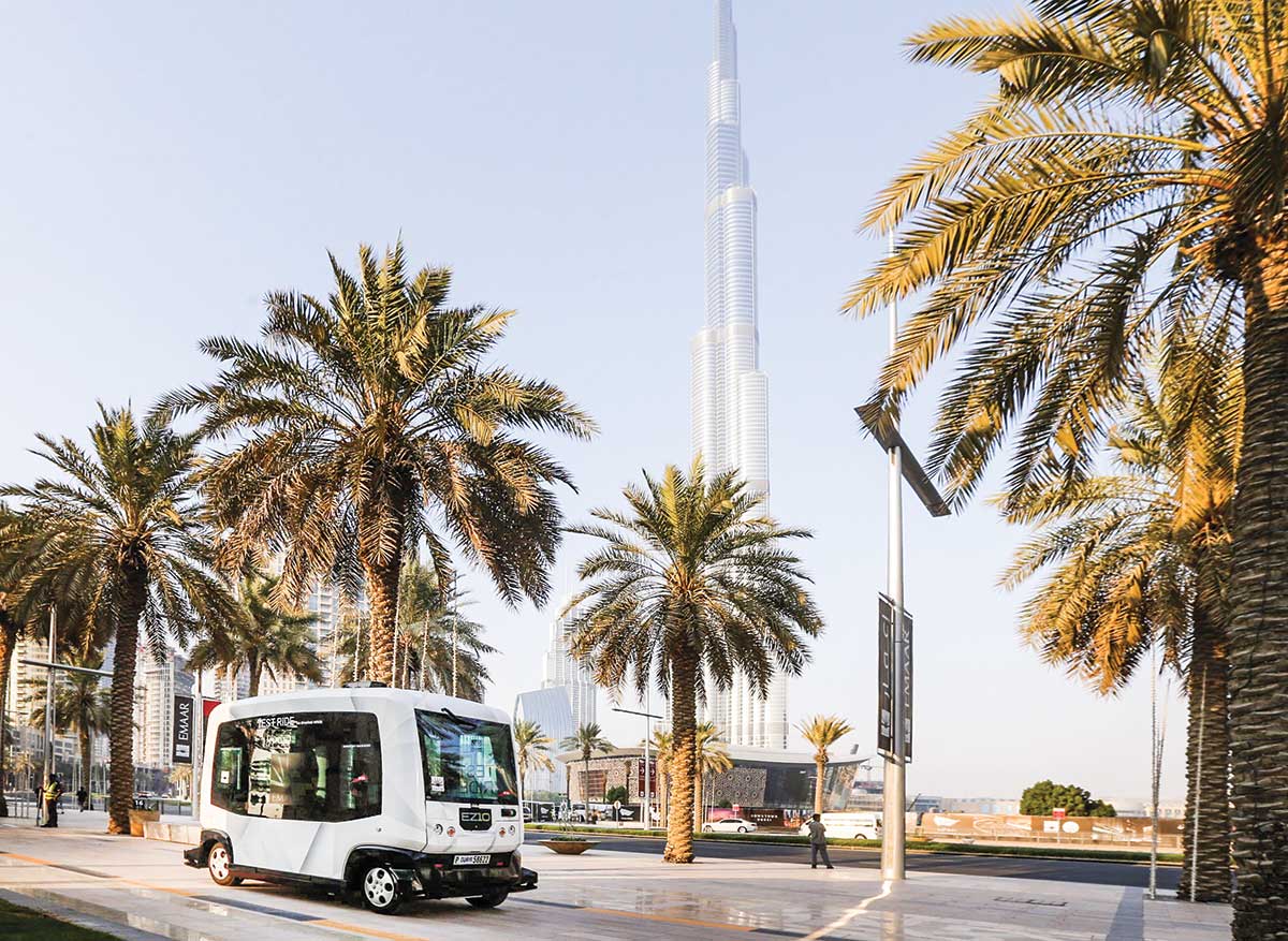 An autonomous 10-seater car during a trial on Mohammed bin Rashid Boulevard in 2016