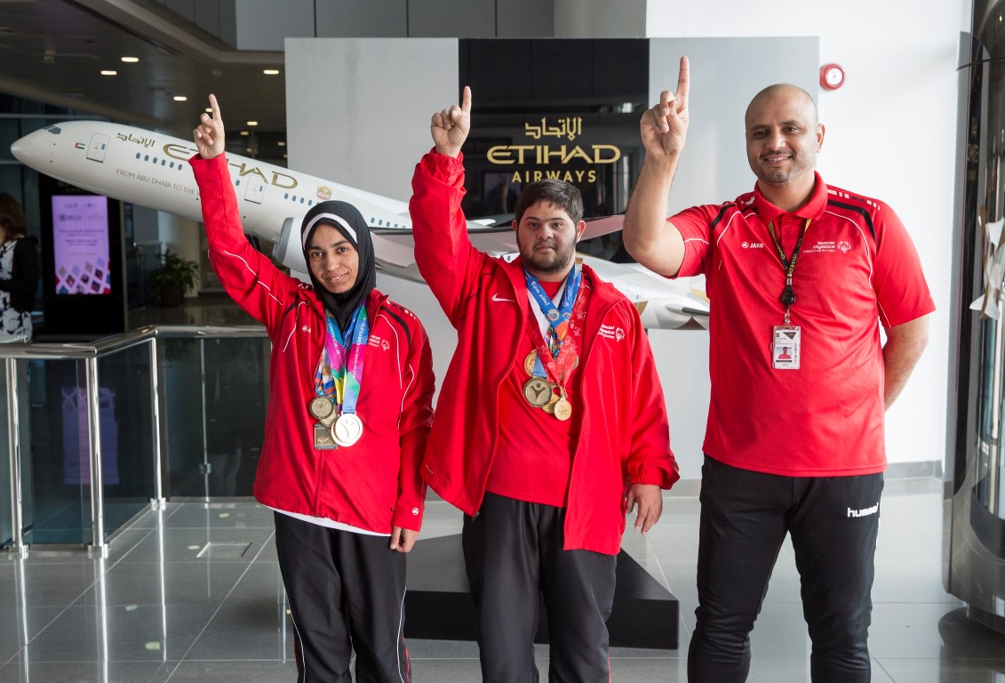 Special Olympics Athletes [from left to right]: Hamda Al Hosni (Running); Saleh Al Marri [Bowling]; and Butti Al Shizawi [Basketball].