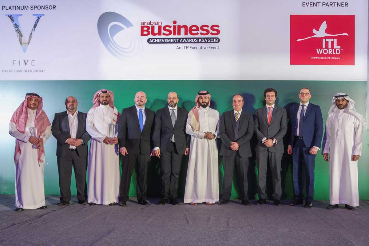 A group shot of the winners yesterday at the Arabian Business in Riyadh Marriott