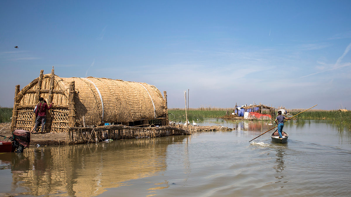 Floating palm reed-woven house for tourists in the marshes of the southern Iraqi district of Chibayish in Dhi Qar province, about 120 kilometres northwest of the southern city of Basra.