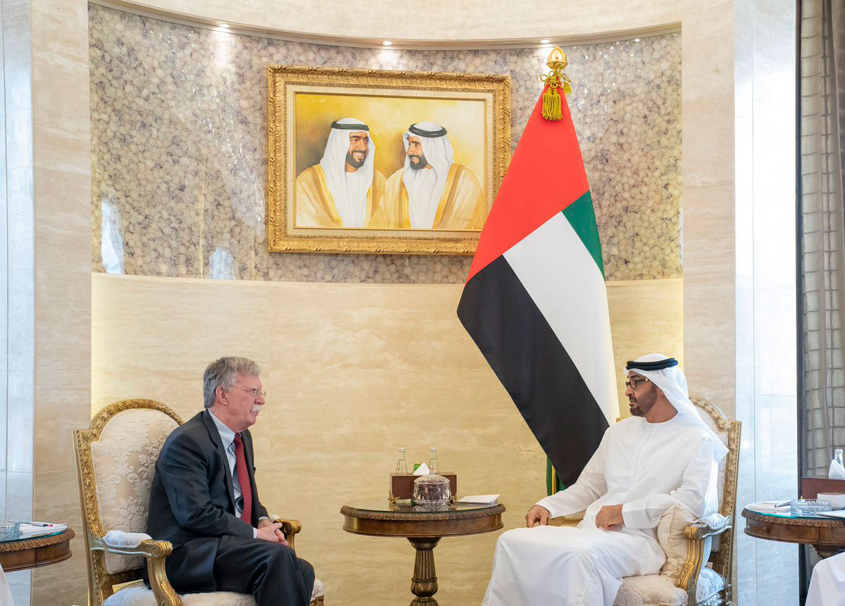 US national security advisor John Bolton was in Abu Dhabi Wednesday, meeting his Emirati counterpart, Sheikh Tahnoun bin Zayed Al Nahyan