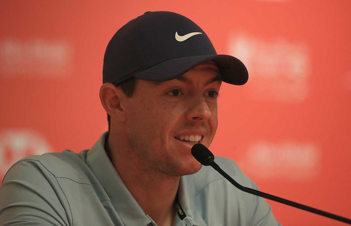 Rory McIlory of Northern Ireland pictured during a press conference during a practice round ahead of the Abu Dhabi HSBC Golf Championship at Abu Dhabi Golf Club in Abu Dhabi.