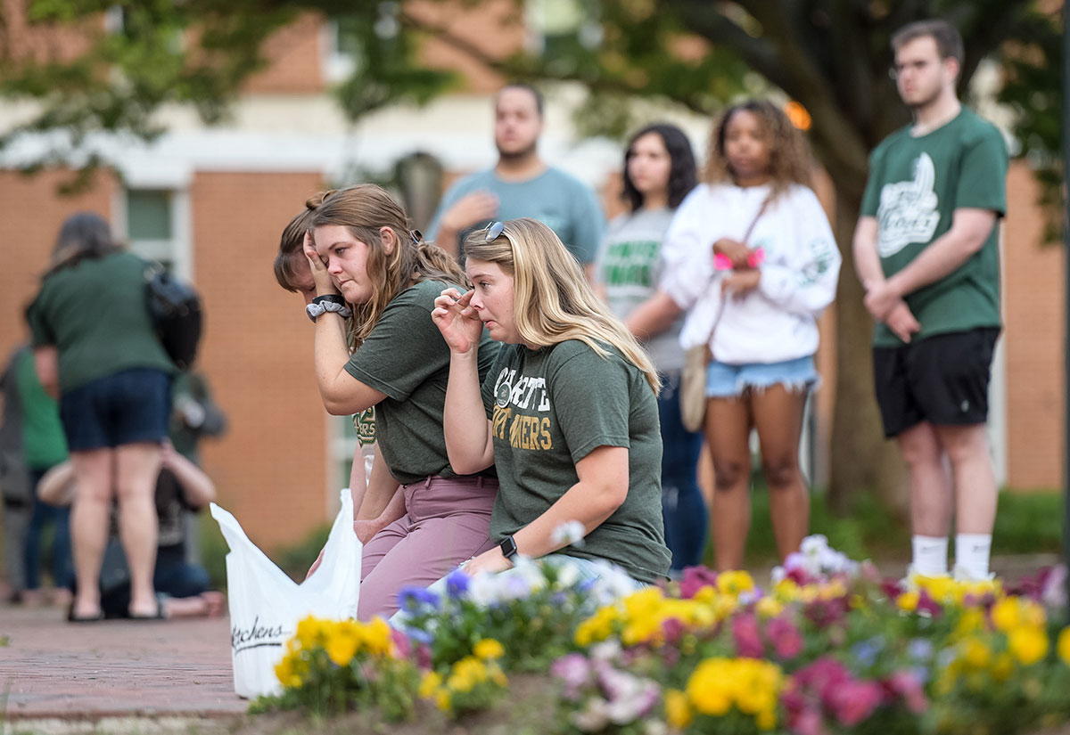 UNC Charlotte students participate in a vigil on campus where the previous day a gunman killed two people and injured four students on May 1, 2019 in Charlotte, North Carolina.