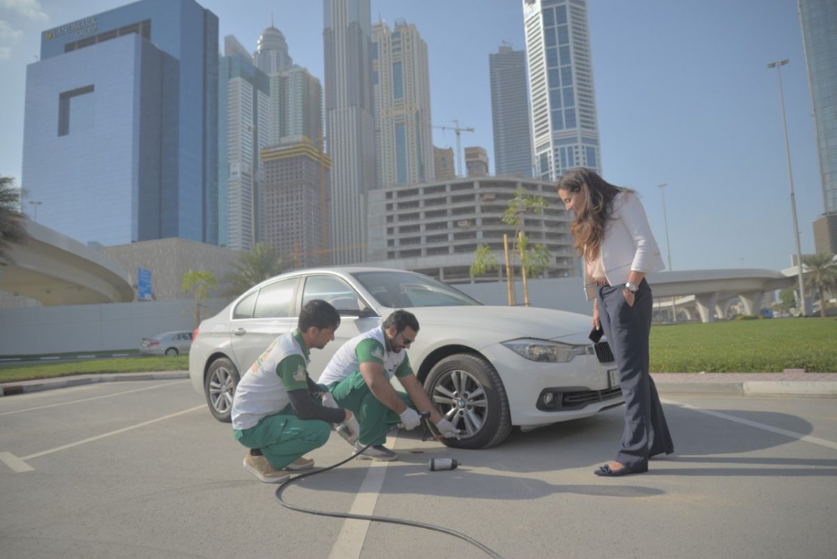 Roadside Assistance includes emergency services ranging from battery boosting to on-site battery replacement to emergency fuel delivery at a fixed price of AED100.