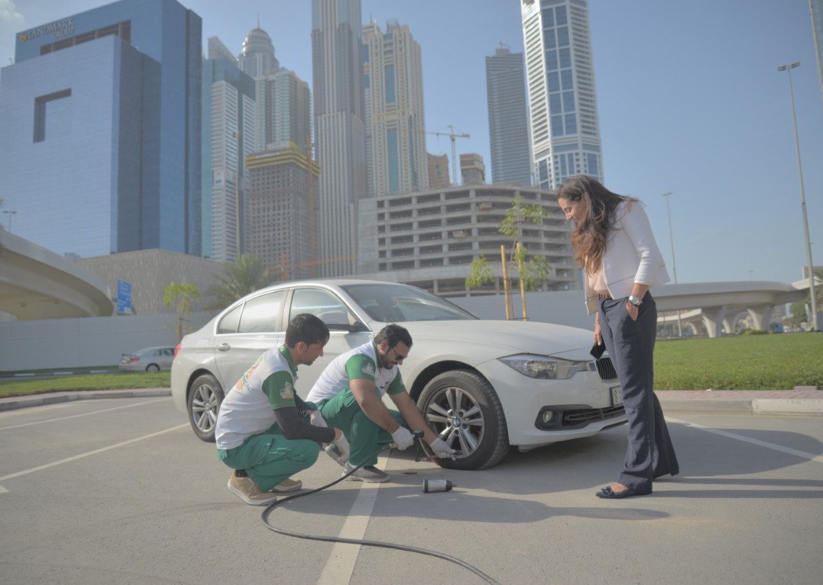 Roadside Assistance includes emergency services ranging from battery boosting to on-site battery replacement to emergency fuel delivery at a fixed price of AED100.