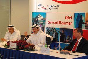 Dr Nasser Marafih, CEO, Qtel (centre) launches the new SmartRoamer service, with Ahmed Al-Derbesti, executive director, International Services (left) and Rick Senay, COO, Qtel International.