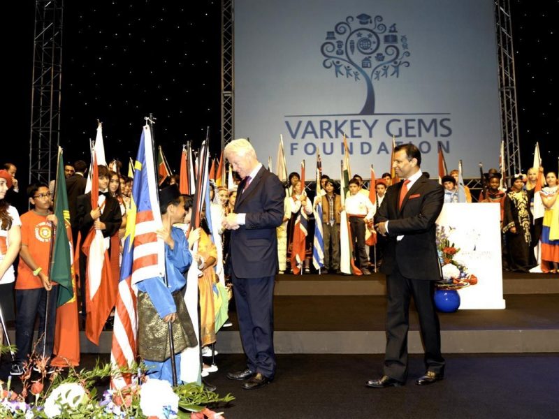 Bill Clinton and Sunny Varkey at the launch of the Varkey GEMS Foundation in Dubai