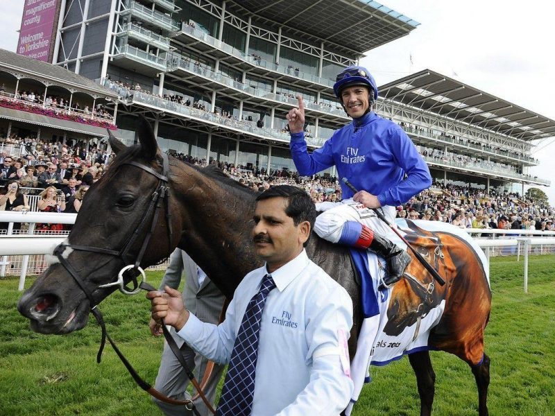 Frankie Dettori riding Blue Bunting win The Darley Yorkshire Oaks at York racecourse on August 18, 2011 in York, England. (Alan Crowhurst/ Getty Images)