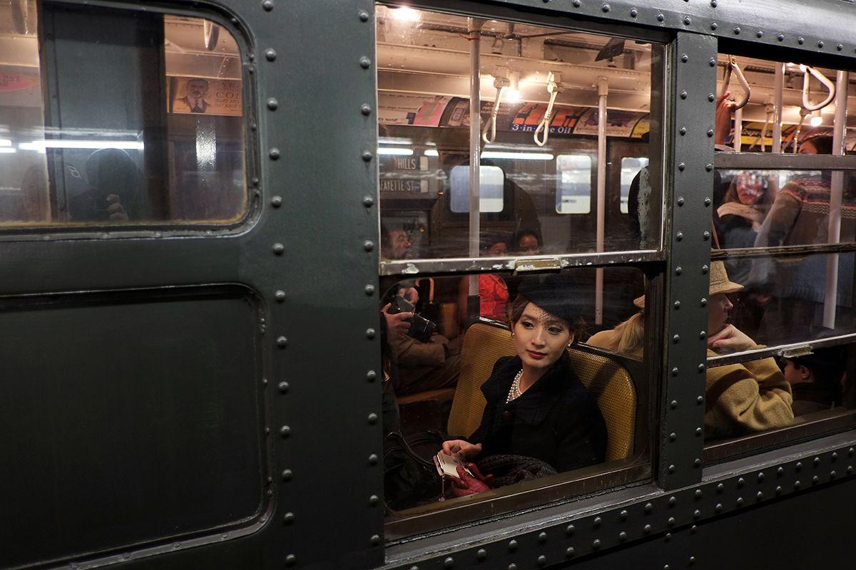 Riders enjoy vintage New York City subway trains in annual holiday