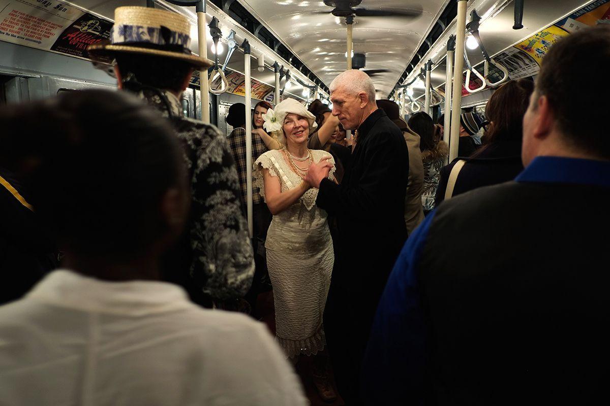 Riders enjoy vintage New York City subway trains in annual holiday