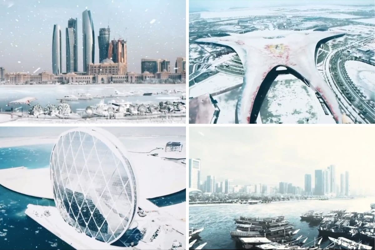 Snow in Abu Dhabi Viral video shows landmarks covered after blizzard